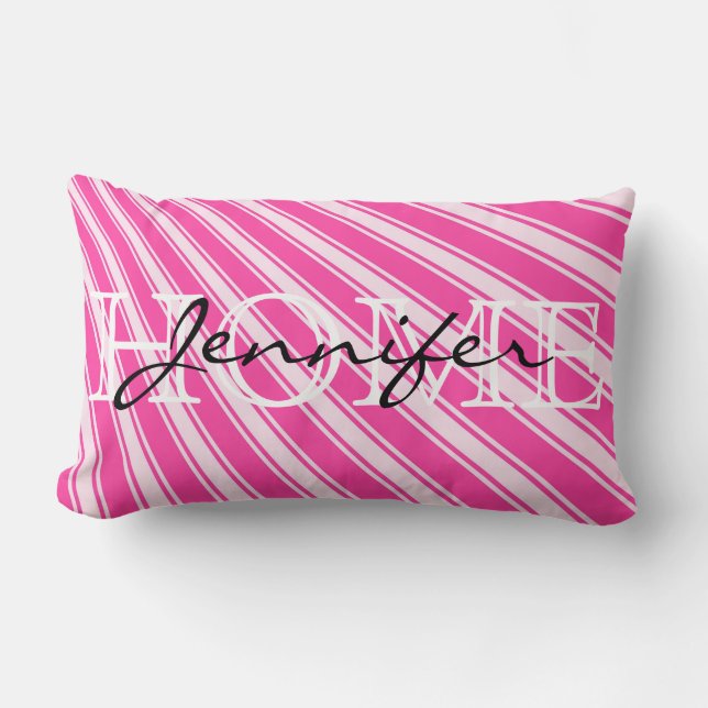 Wild Strawberry Color Stripe Pattern Home Monogram Kussen (Voorkant)