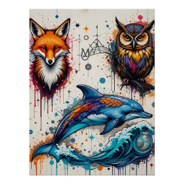 Wild Streets: Graffiti Animal Portrait Perfect Poster