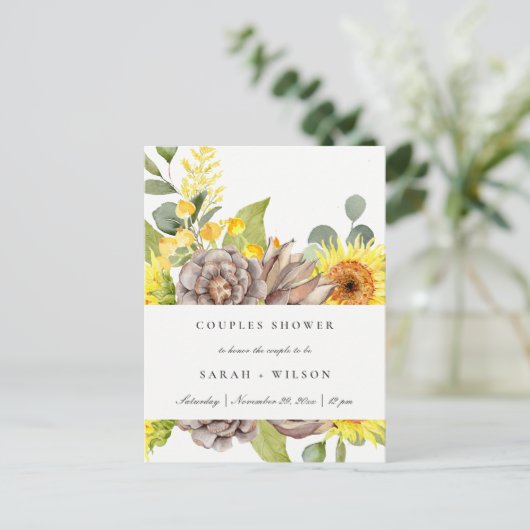 WILD SUNFLOWER EUCALYPTUS PINE FLORA COUPLE SHOWER UITNODIGING BRIEFKAART (Staand voorkant)