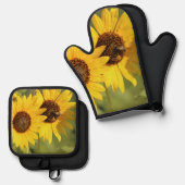Wild Sunflowers and Bees Farmhouse Style Ovenwant & Pannenlap Set (Voorkant / Achterkant)