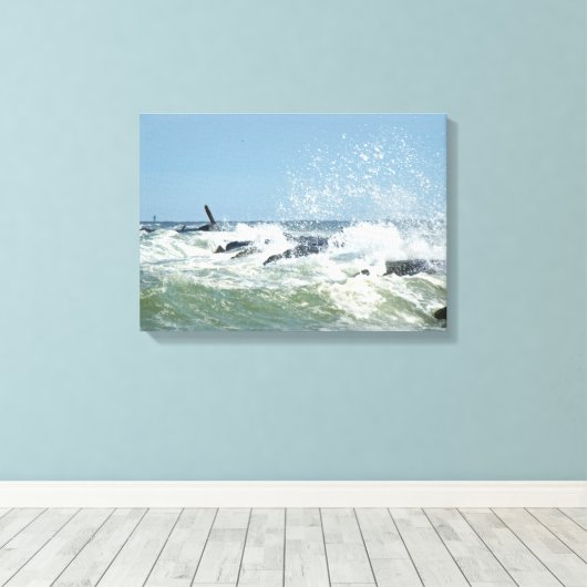 Wild Surf in de stad Jetty Canvas Afdruk (Insitu (Houten vloer))