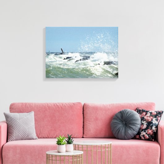 Wild Surf in de stad Jetty Canvas Afdruk (Insitu (Woonkamer))