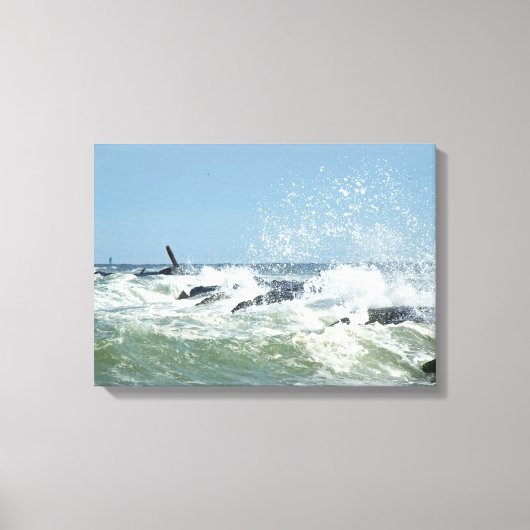 Wild Surf in de stad Jetty Canvas Afdruk (Voorkant)