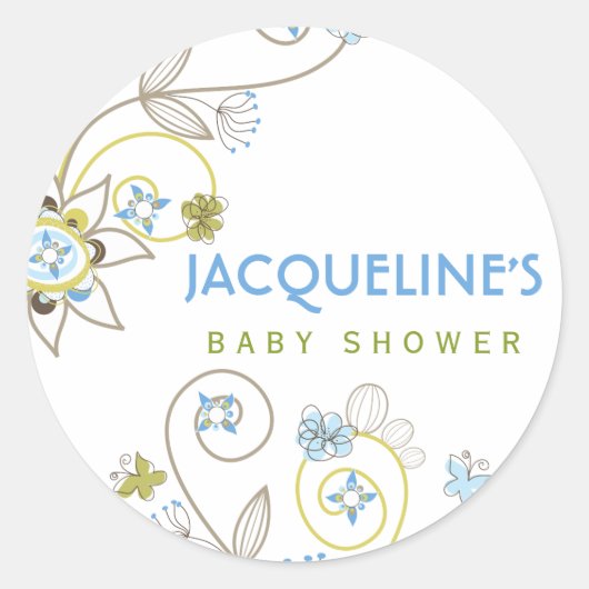 Wild Sweet Blue Blooms Baby Boy Shower Sticker (Voorkant)