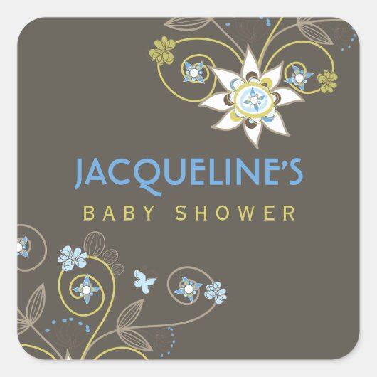 Wild Sweet Blue Blooms Baby Boy Shower Sticker (Voorkant)