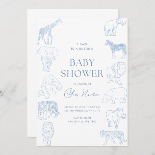Wild thema baby shower uitnodiging (Voorkant / Achterkant)