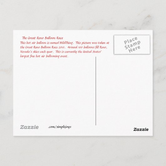 Wild Thing Hot Air Ballon Briefkaart (Achterkant)