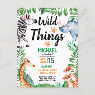 Wild Things Safari Animal Kids Uitnodiging voor ve