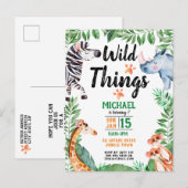 Wild Things Safari Animal Kids Uitnodiging voor ve (Voorkant / Achterkant)