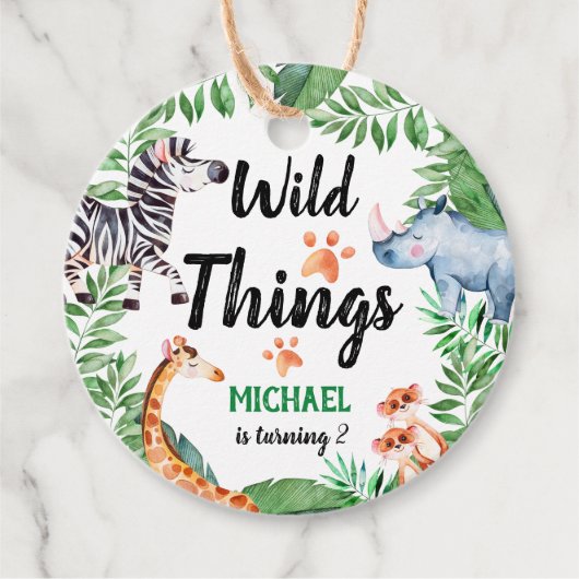 Wild Things Safari Dier Kids Verjaardagsfeest Bedankjes Labels (Voorkant)