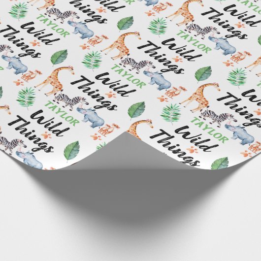 Wild Things Safari Dier Kids Verjaardagsfeest Cadeaupapier (Hoek)