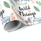 Wild Things Safari Dier Kids Verjaardagsfeest Cadeaupapier (Rol Hoek)