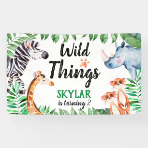Wild Things Safari Dier Kids Verjaardagsfeest Spandoek