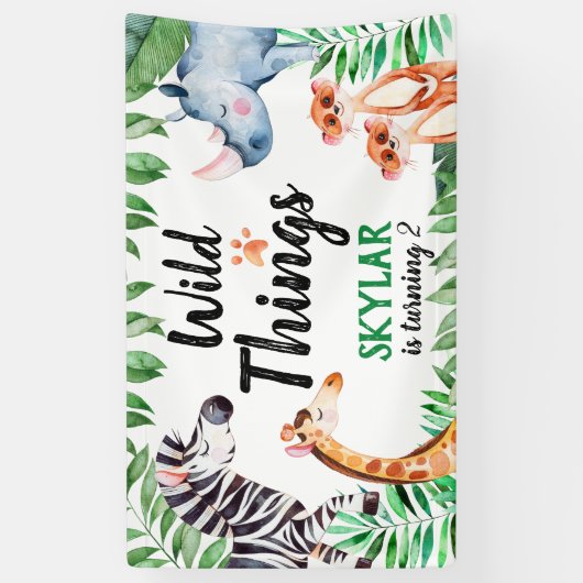 Wild Things Safari Dier Kids Verjaardagsfeest Spandoek (Verticaal)