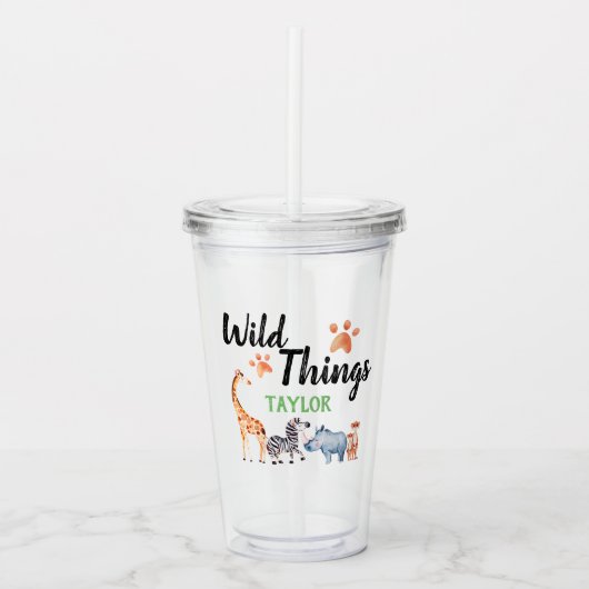 Wild Things Safari Dierenverjaardag Kinder Waterve Acryl Drinkbeker (Voorkant)