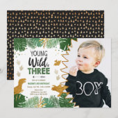 Wild Three Dino Party Boy Gold Dinosaur Birthday Kaart