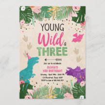 Wild Three Dino Party Girl Pink Dinosaur Birthday