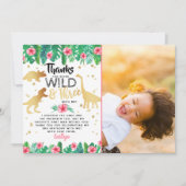 Wild & Three Girls Dinosaur Derde verjaardag Foto Bedankkaart (Voorkant)