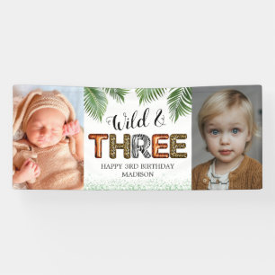 Wild Three Safari Oerwoud 3rd Birthday Photo Banne Spandoek