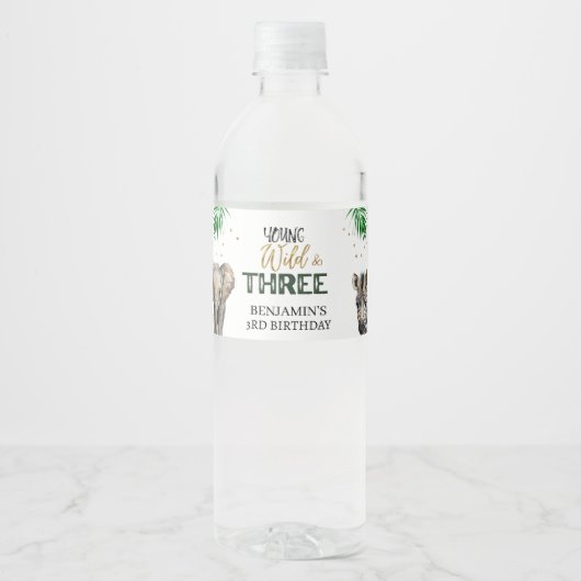 Wild & Three Safari verjaardagsuitnodiging Waterfles Etiket (Voorkant)