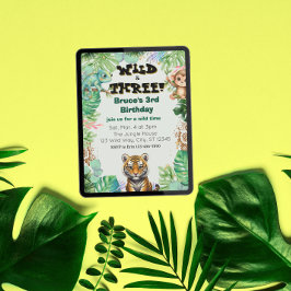 Wild & Three, Watercolor Jungle Birthday Kaart