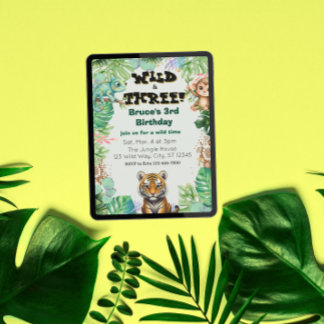 Wild & Three, Watercolor Jungle Birthday Kaart