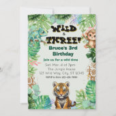 Wild & Three, Watercolor Jungle Verjaardag Kaart (Voorkant)