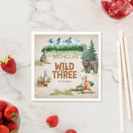 Wild Three Woodland Animal 3e verjaardagsfeestje Servet (Insitu)