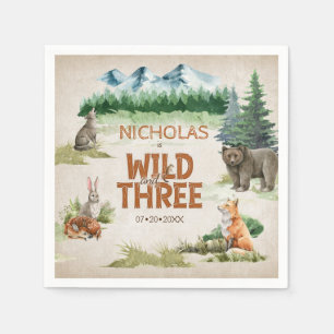 Wild Three Woodland Animal 3e verjaardagsfeestje Servet