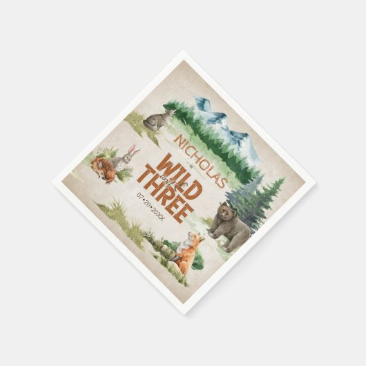 Wild Three Woodland Animal 3e verjaardagsfeestje Servet (Hoek)