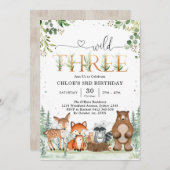 Wild Three Woodland Party Animals 3rd Birthday Kaart (Voorkant / Achterkant)