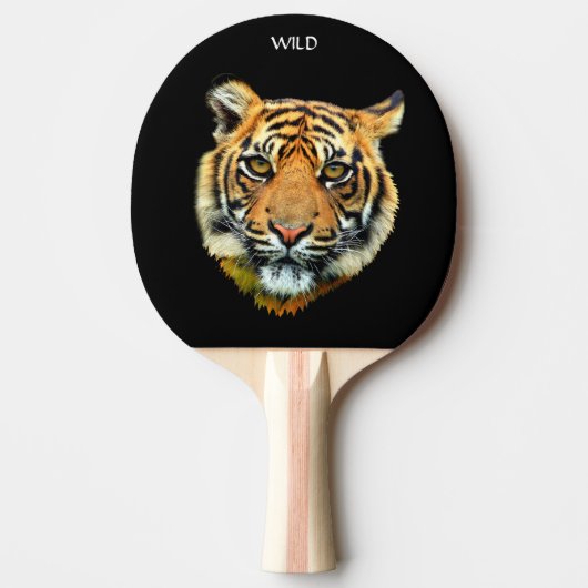 Wild Tiger Animal Face op Black Tafeltennisbatje (Voorkant)