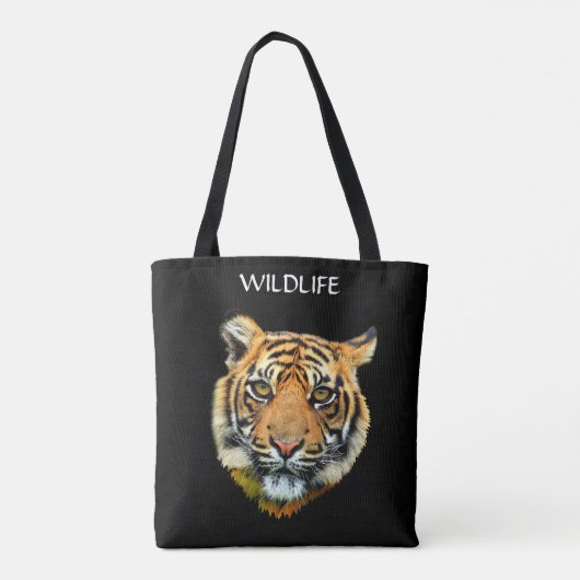 Wild Tiger Animal Face op Black Tote Bag (Achterkant)