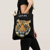 Wild Tiger Animal Face op Black Tote Bag (Dichtbij)