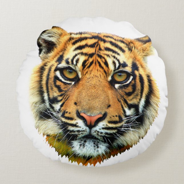 Wild Tiger Animal Face op White Rond Kussen (Voorkant)