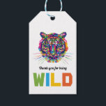 Wild Tiger, bedankt voor tag Cadeaulabel<br><div class="desc">Deze gunstlabels zijn perfect voor iedereen die een wild en leuk evenement plant. Het ontwerp is voorzien van een levendig tijgerontwerp en is afgewerkt met de bijbehorende bewerkbare tekst. Het ontwerp kan worden aangepast aan uw speciale evenement en zal de perfecte accessoire zijn voor verjaardagen, baby showers, bachelor- en bacheloretfeestjes...</div>
