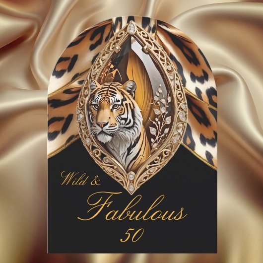 Wild Tiger Face fabulous 50 Verjaardag Bow Jewel Kaart