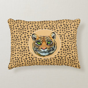 Wild Tiger Face op Tiger Skin Pattern Accent Kussen