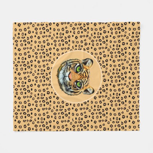 Wild Tiger Face op Tiger Skin Pattern Fleece Deken (Voorkant (Horizontaal))