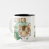 Wild Tiger Head Watercolor Birthday  Tweekleurige Koffiemok (Voorkant links)