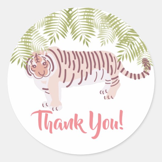 Wild Tiger Palm Tree Leaves Pink Dank u Ronde Sticker (Voorkant)