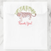 Wild Tiger Palm Tree Leaves Pink Dank u Ronde Sticker (Tas)