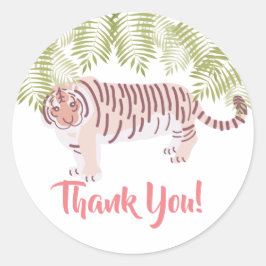 Wild Tiger Palm Tree Leaves Pink Dank u Ronde Sticker