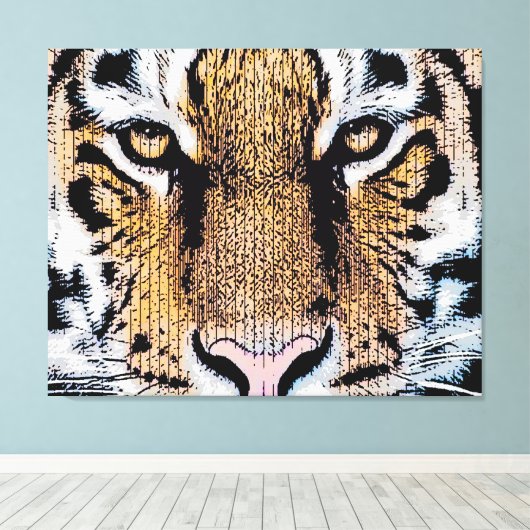 Wild Tiger Portret Grafische persstijl Canvas Afdruk (Insitu (Houten vloer))