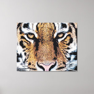 Wild Tiger Portret Grafische persstijl Canvas Afdruk