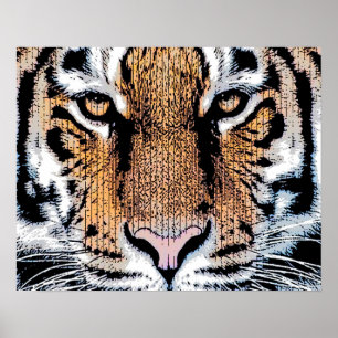 Wild Tiger Portret Grafische persstijl Poster