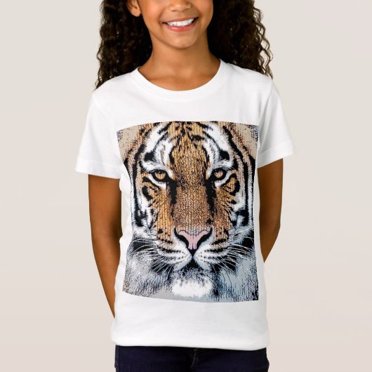 Wild Tiger Portret Grafische persstijl T-shirt (Voorkant)