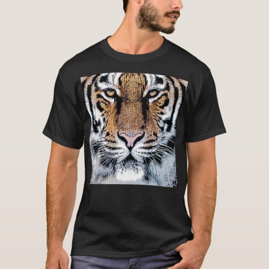 Wild Tiger Portret Grafische persstijl T-shirt (Voorkant)