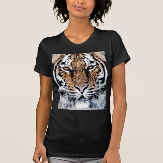 Wild Tiger Portret Grafische persstijl T-shirt (Voorkant)