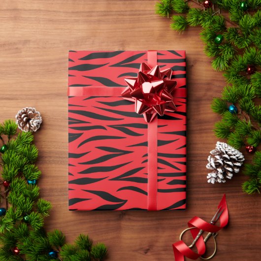 Wild Tiger Print voor Kerstcadeaus Rood Naadloos Cadeaupapier (Feestdagen Geschenken)